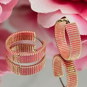 Gorjana Earrings Pink 18k Gold Plated Stripe Catalina Enamel Hoops Vacation Boho